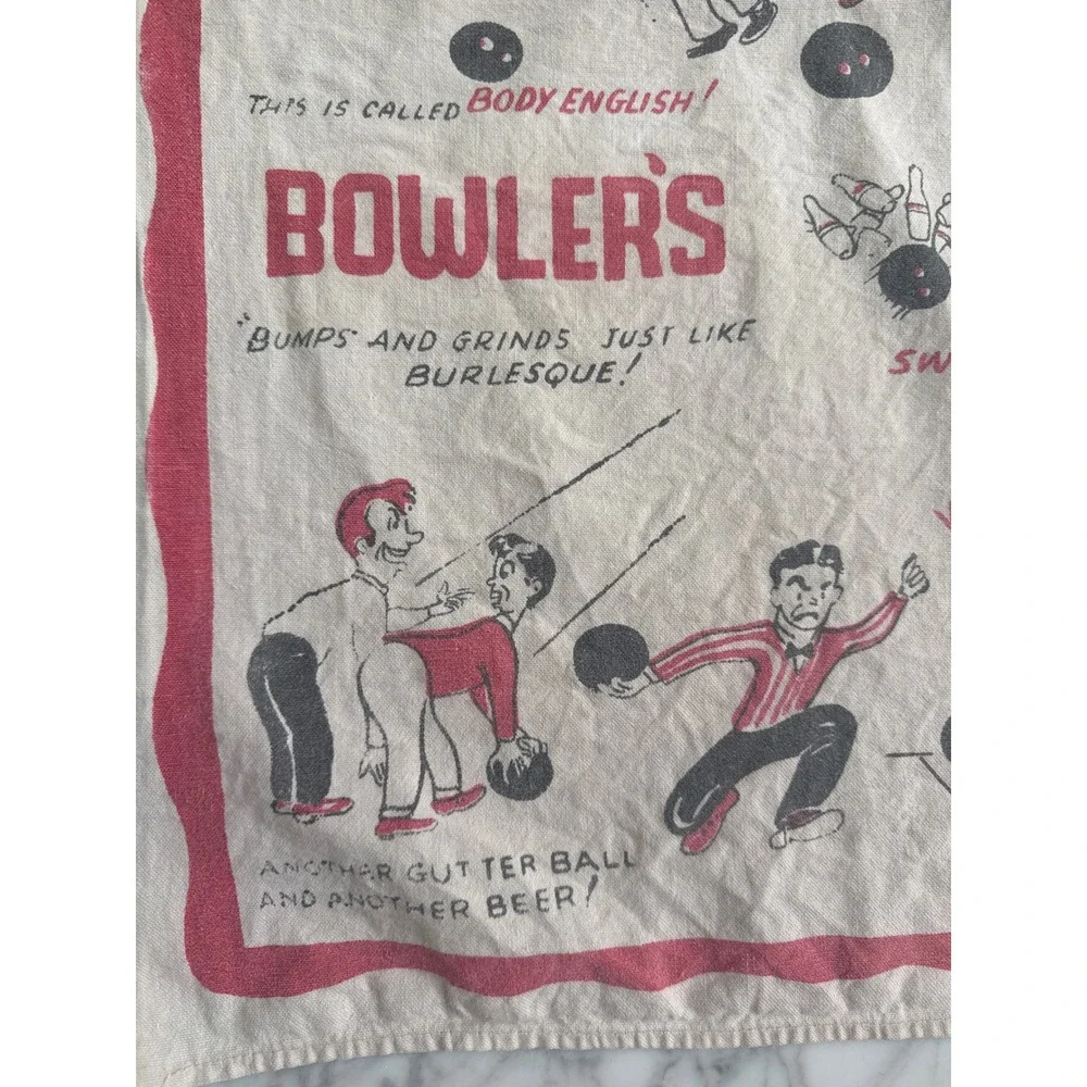 Vintage Bowlers Crying Towel Novelty Bowling Excuses Humorous Tea Towel Red